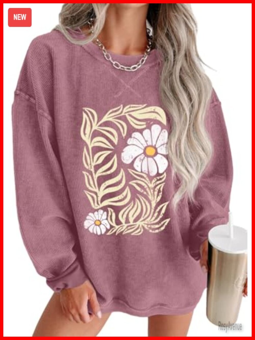 Womens Oversized Corduroy Sweatshirt Crewneck Pullover Long Sleeve